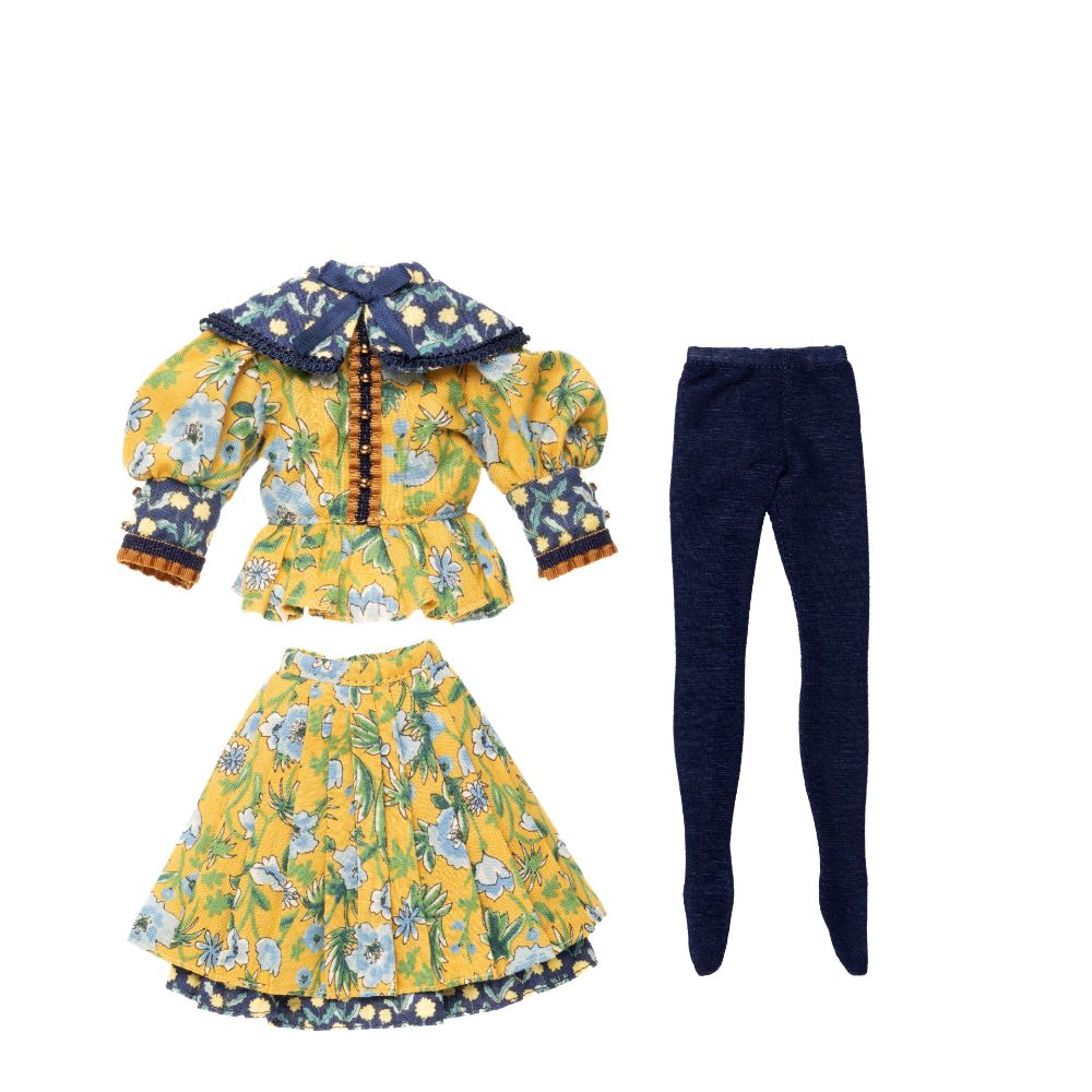 BonBons 花柄MIXブラウス＆スカートセット マスタード×ネイビー