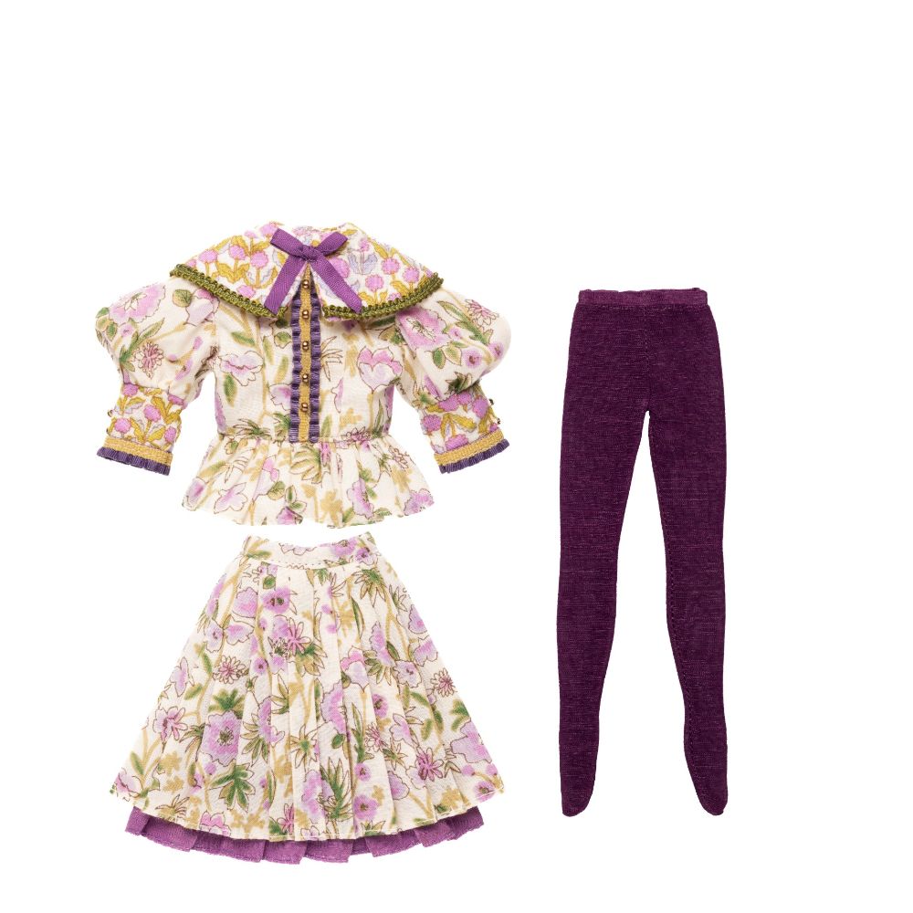 BonBons 花柄MIXブラウス＆スカートセット ベージュ×パープル