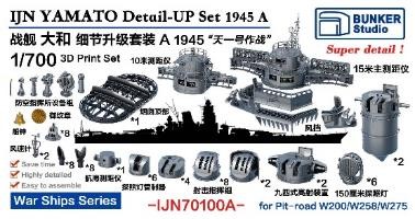 1/700 日本海軍 戦艦 大和用ディテールアップ セットA 1945年 天一号作戦 バリューパック (ピットロード用)