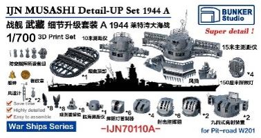 1/700 日本海軍 戦艦 武蔵用ディテールアップ セットA 1944年 バリューパック (ピットロード用)