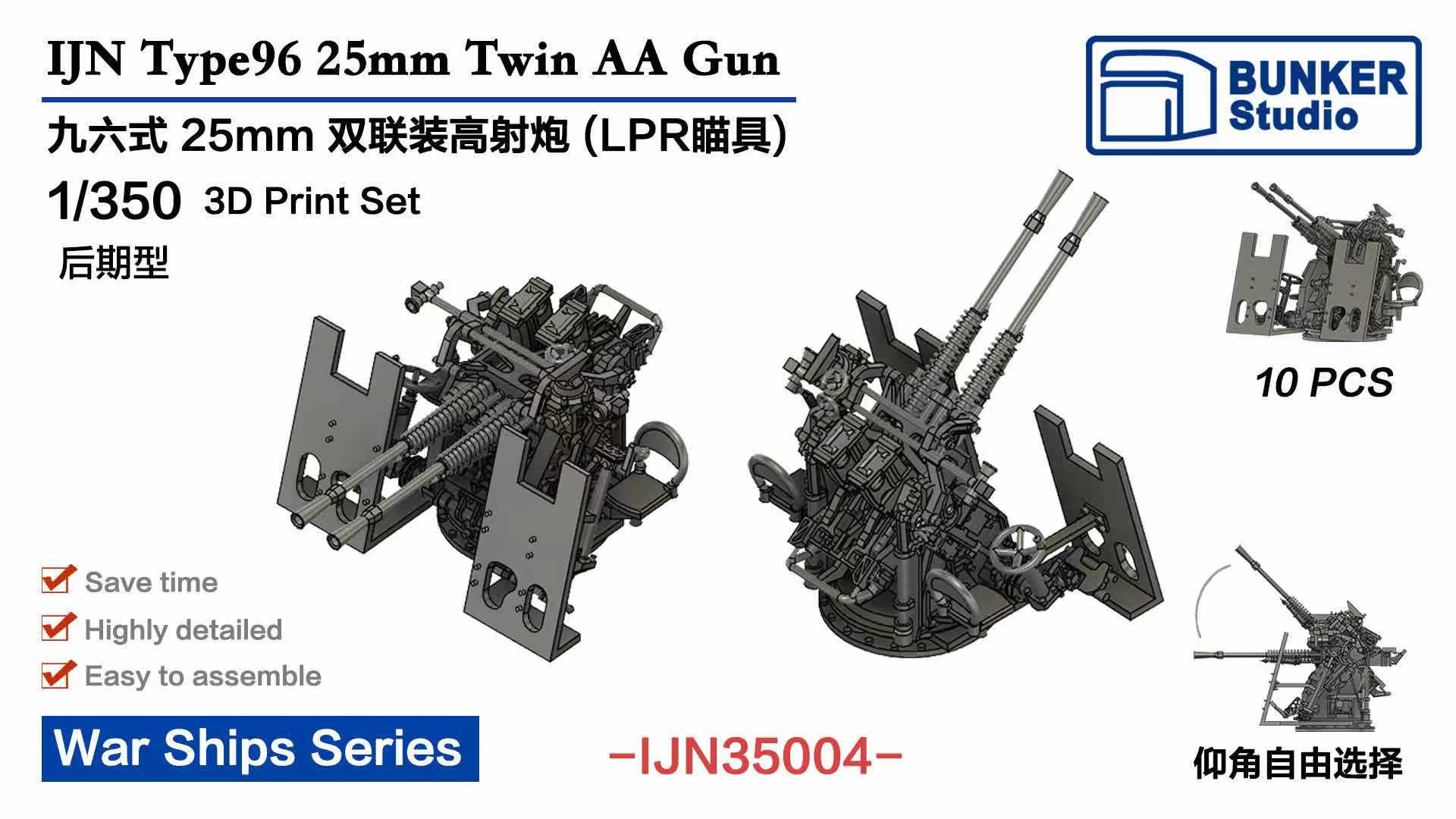 1/350 日本海軍 九六式二十五粍連装機銃 LPR照準器 (後期型)w/防盾