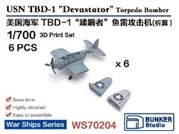 1/700 米海軍 TBD-1 デバステーター(主翼折畳状態) (6機セット)