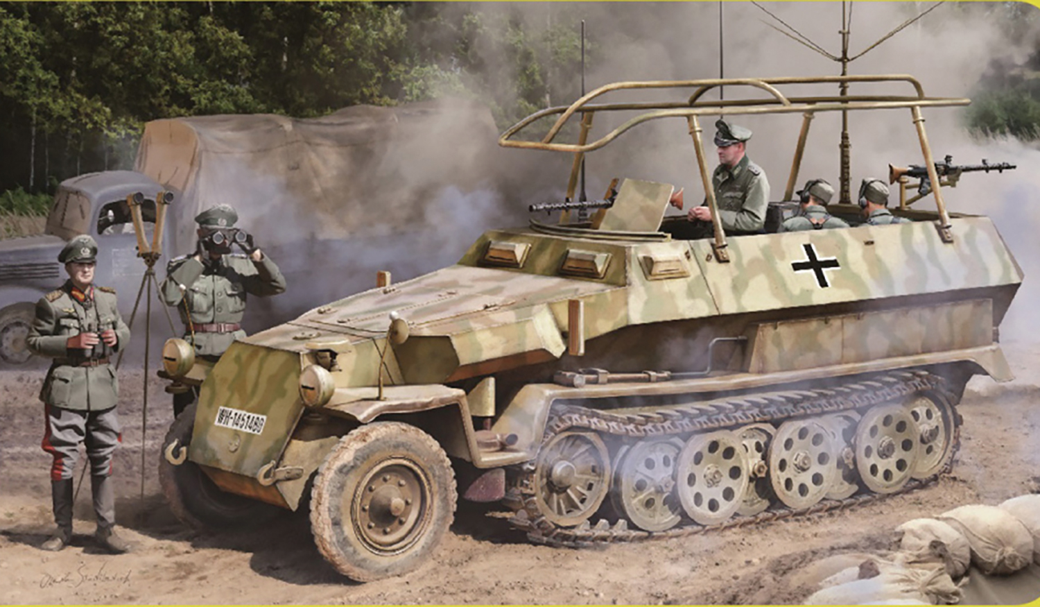 1/35 WW.II ドイツ軍 Sd.Kfz.251/6 C型 装甲指揮車 EZトラック/金属製車幅ポール/フィギュア付属 豪華仕様