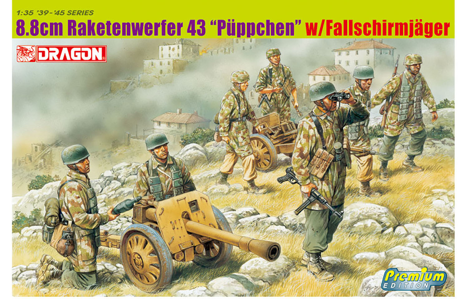 1/35 WW.II ドイツ軍 8.8cmロケット砲プップヒェン 2キット セット 降下猟兵フィギュア7体付属