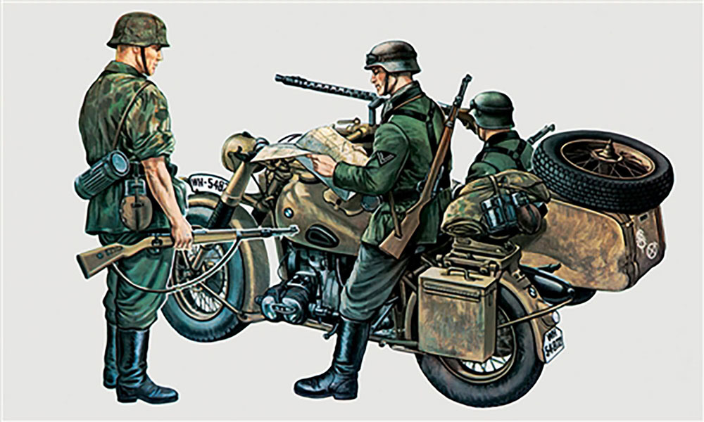 1/35 WW.II ドイツ軍 BMW R75 サイドカー フィギュア3体付属