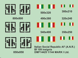 1/144 イタリア社会共和国空軍 (A.N.R.)Bf109用国籍マークデカール