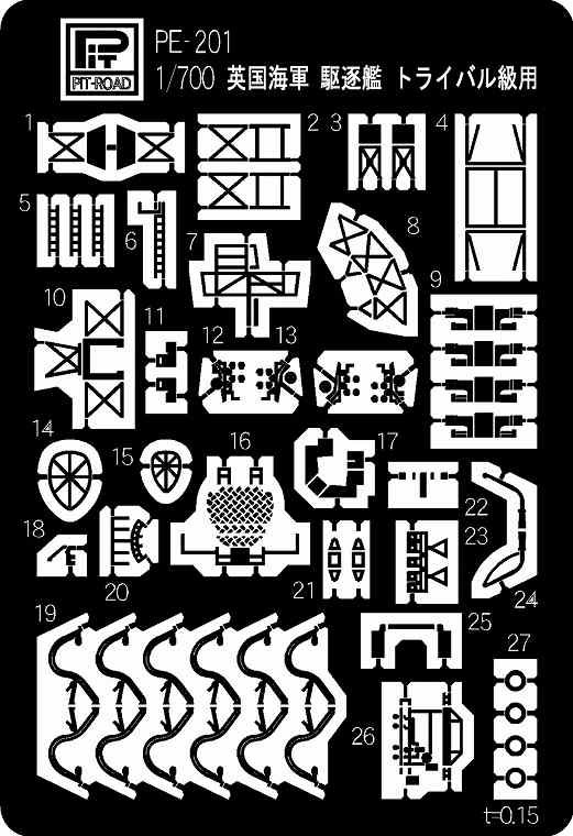 PE201 1/700 イギリス海軍 駆逐艦 トライバル級用 エッチングパーツ