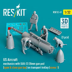 1/32 米軍 整備兵w/SUU-23 ガンポッド& 台車 (タイプ1) (3体入)