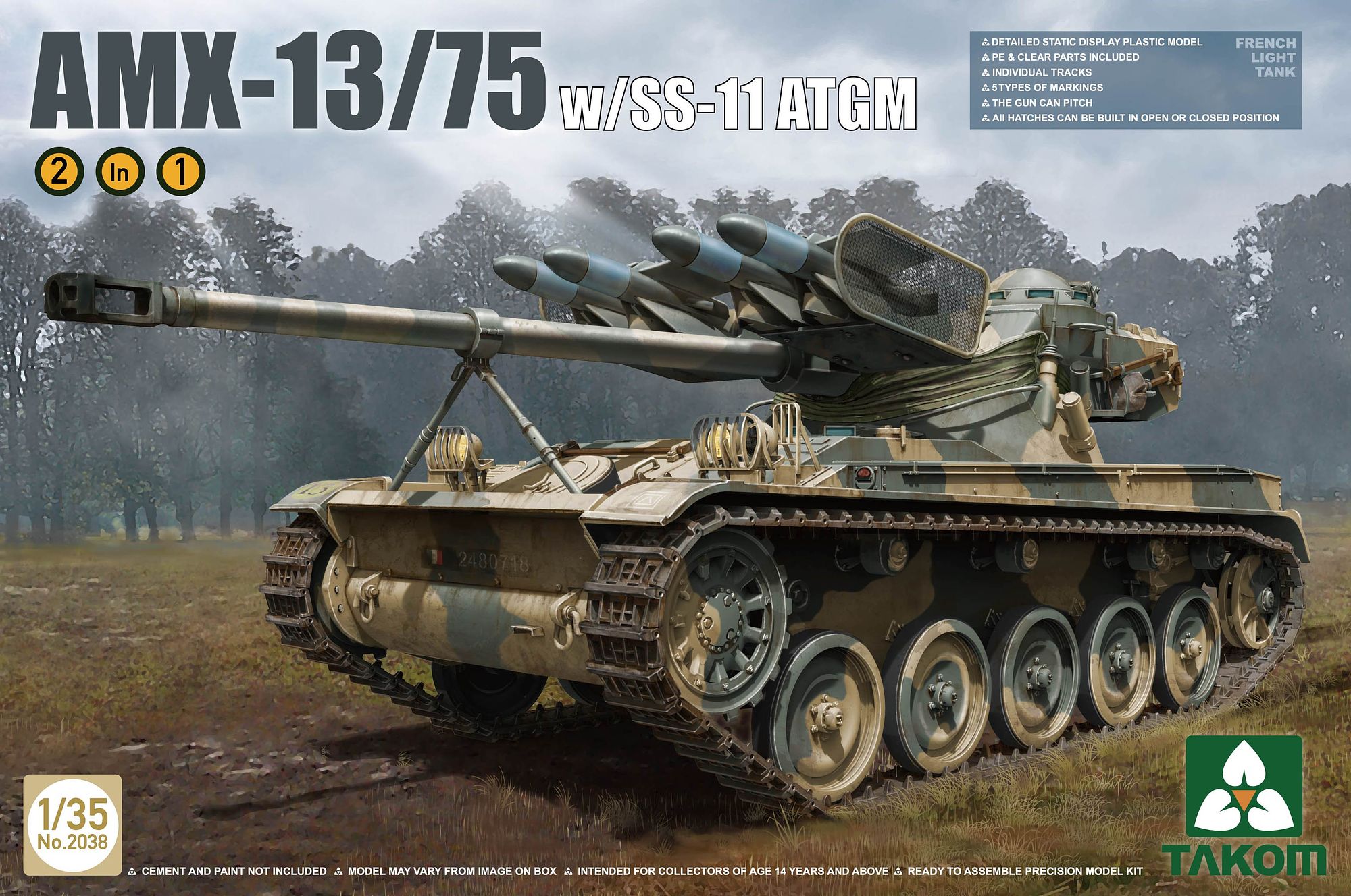 TKO2038 タコム 1/35 AMX-13/75 フランス軍 軽戦車 SS-11対戦車ミサイル 2 in 1