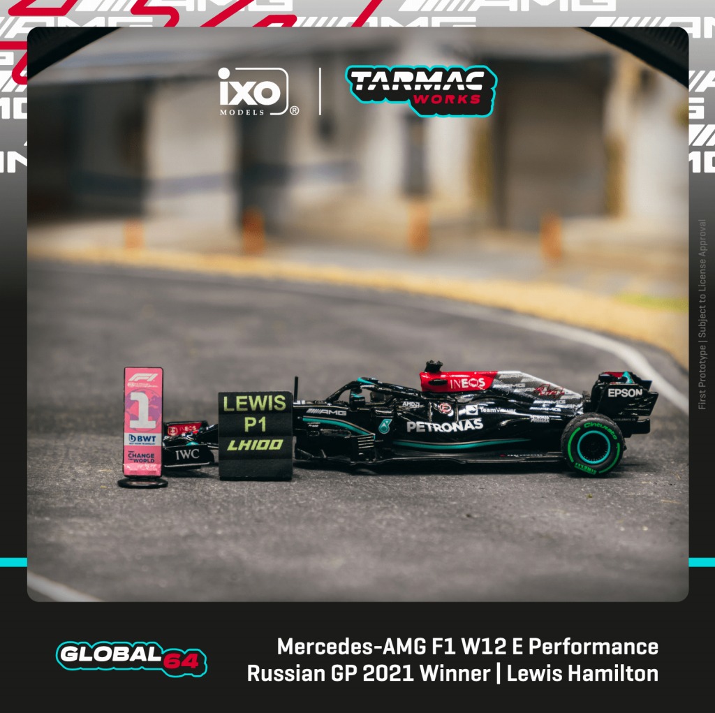 T64G-F037-LH3 ターマックワークス 1/64 Mercedes-AMG F1 W12 E Performance  Russian Grand Prix 2021 Winner 100th
