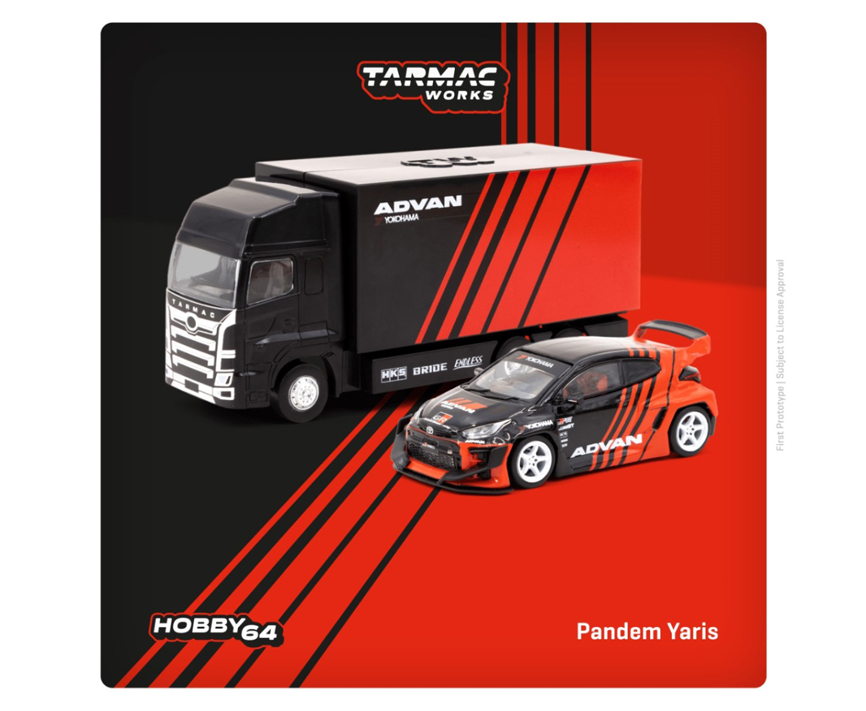 T64-080-ADV ターマックワークス 1/64 Pandem Yaris ADVAN With Truck Packaging